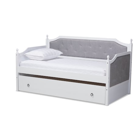 Baxton Studio Mara Upholstered White Finished Wood Twin Size Daybed with Trundle 157-9626